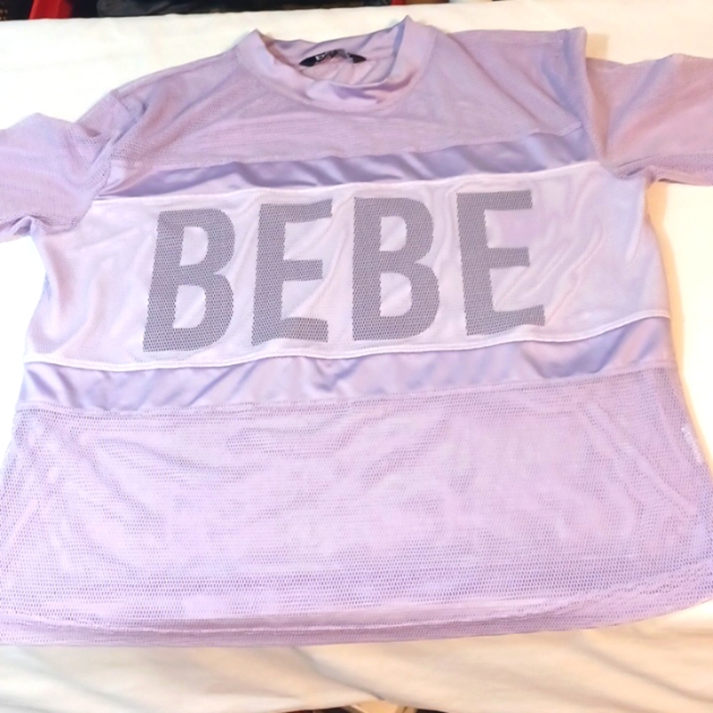 Y2K Bebe Lavender Netted  Logo Half  Top S - Picture 8 of 8